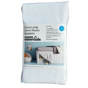 Room Essentials Extra Long Dorm Room Twin XL Bed Skirt True White